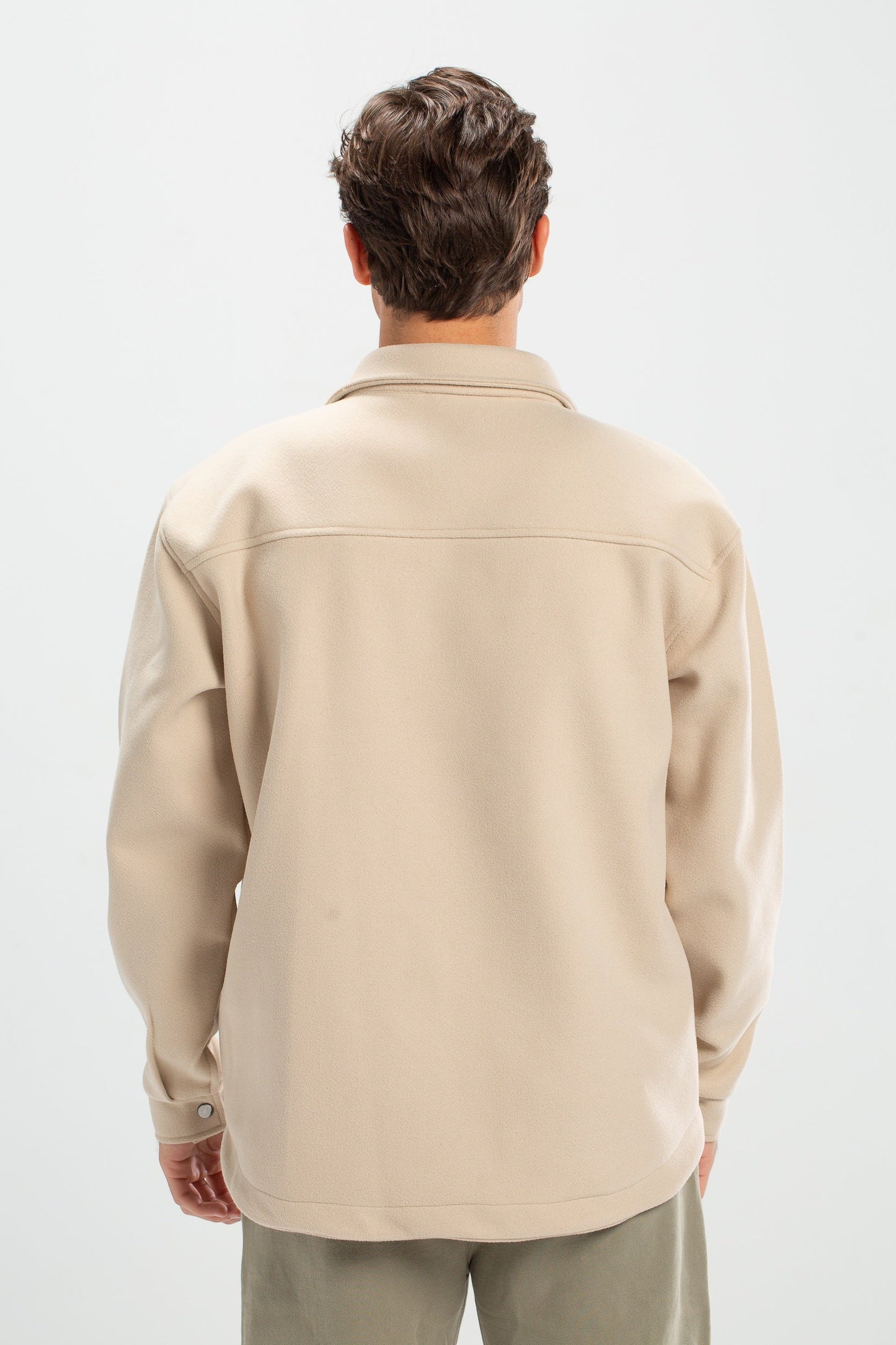 Beige oversized wool pocketed jacket