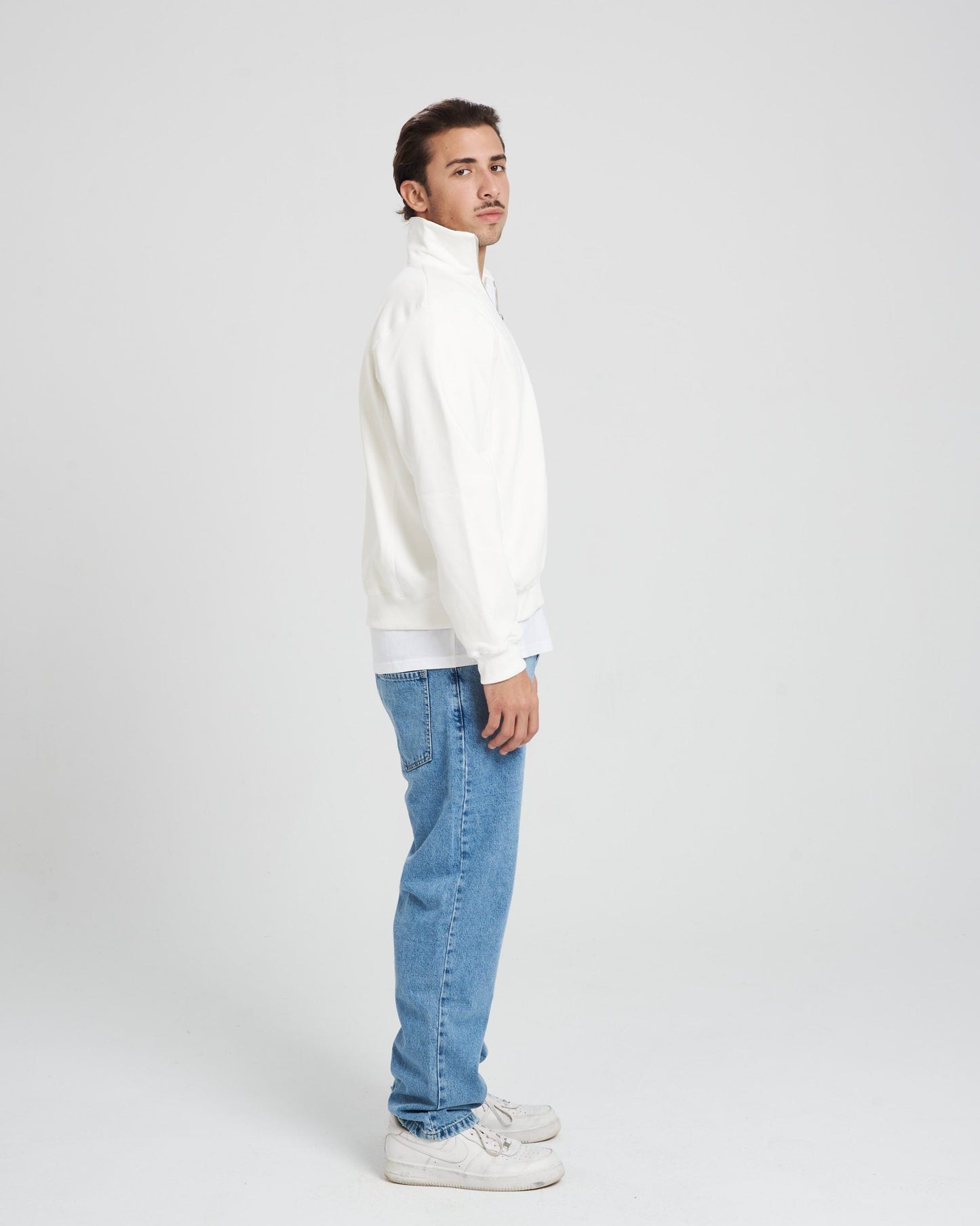 Quarter zip Unisex White Sweatshirt