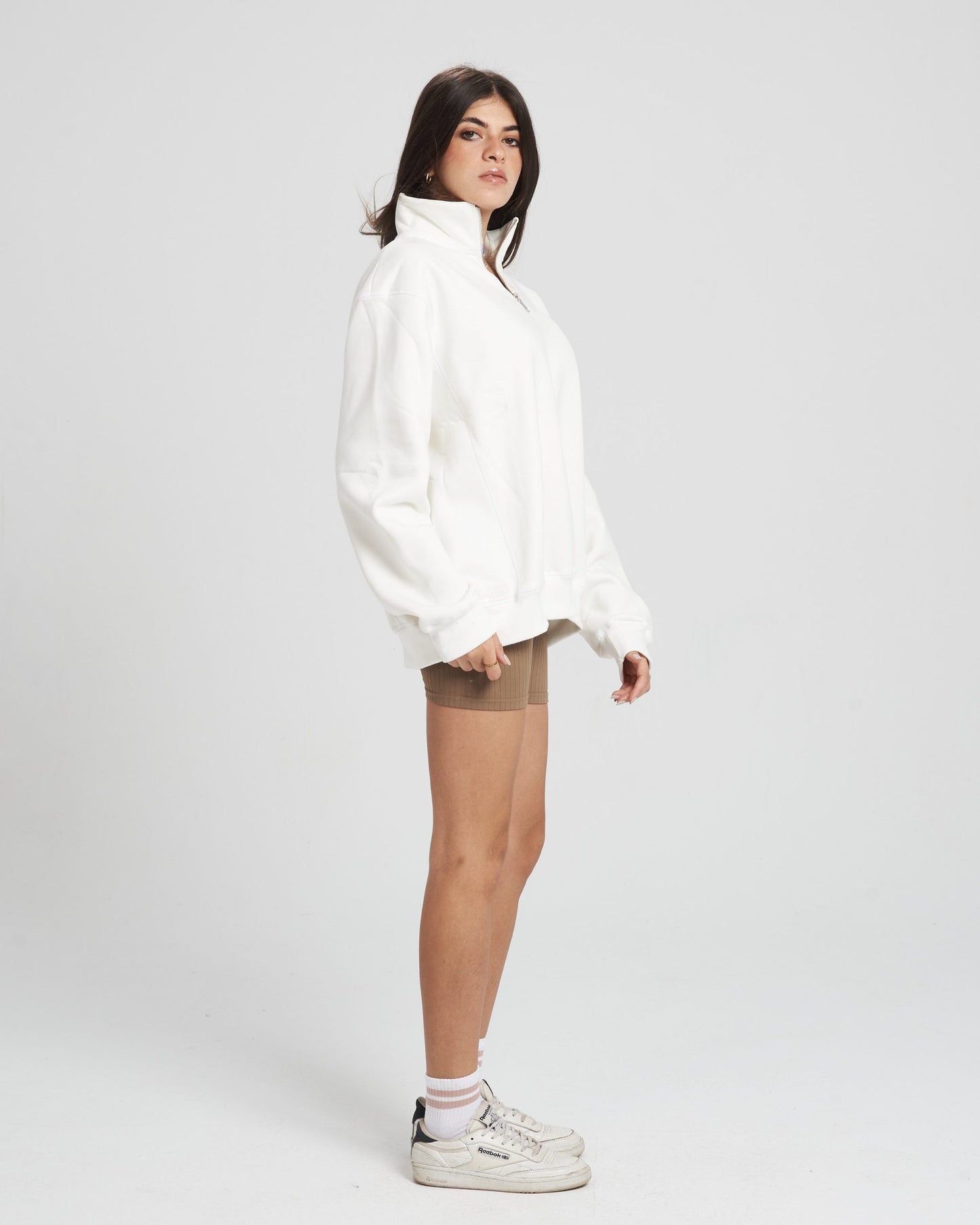 Quarter zip Unisex White Sweatshirt