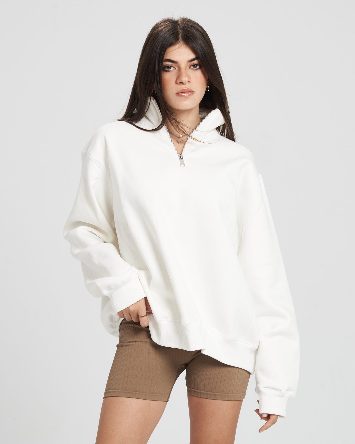 Quarter zip Unisex White Sweatshirt