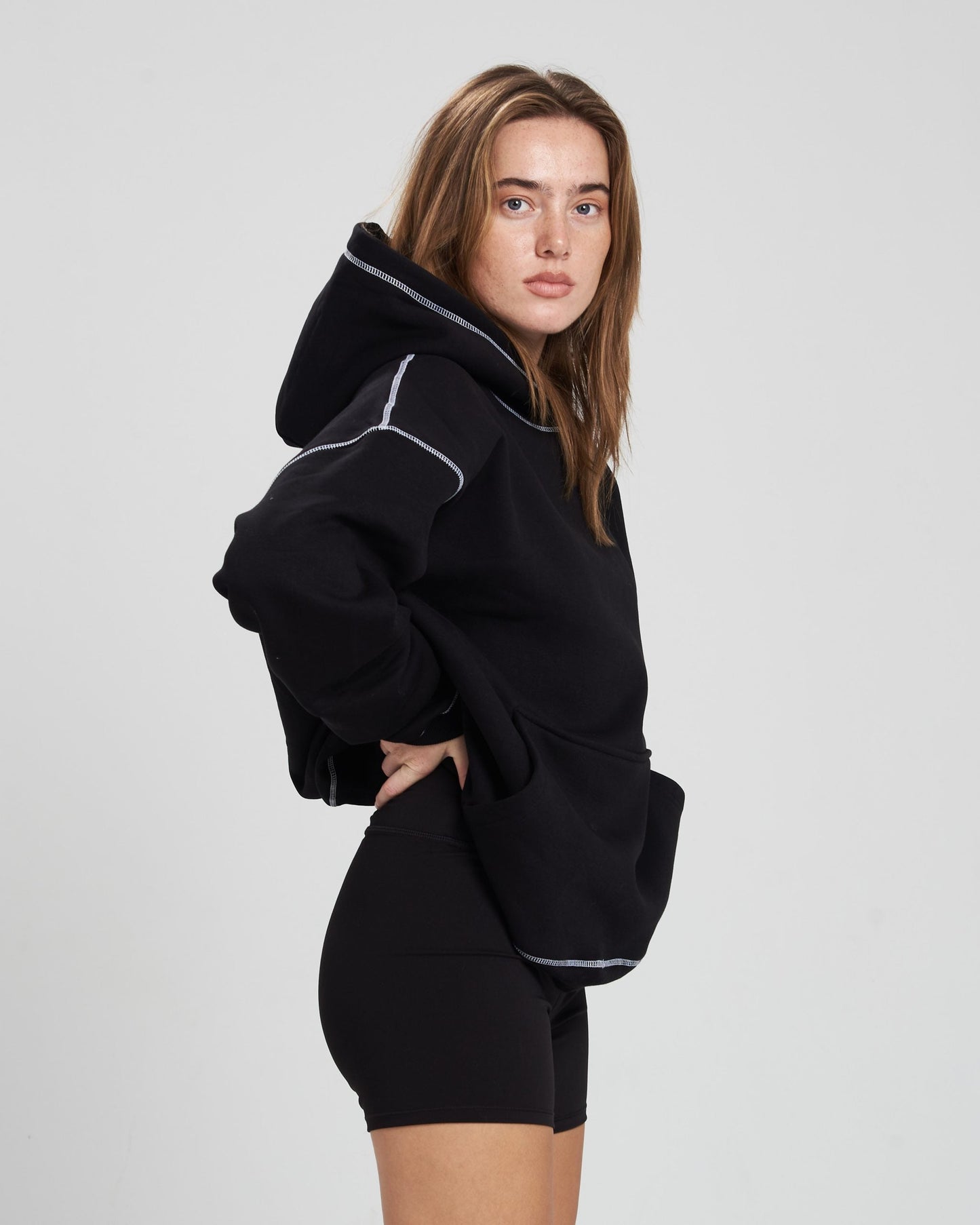 Black Stitched oversized unisex hoodie