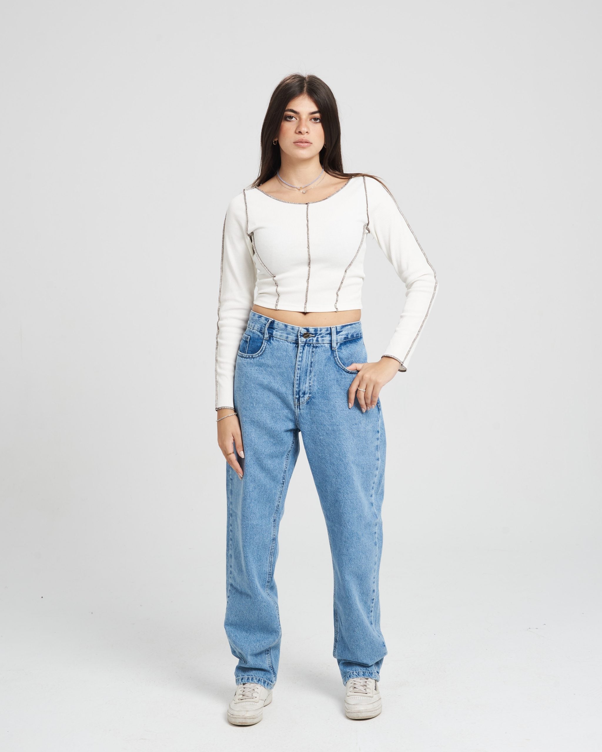 White Long sleeves Stitched Crop Top – boujeelane-sa