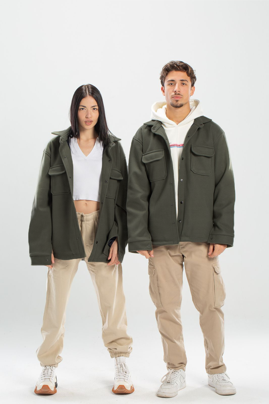 Olive oversized wool pocketed jackets