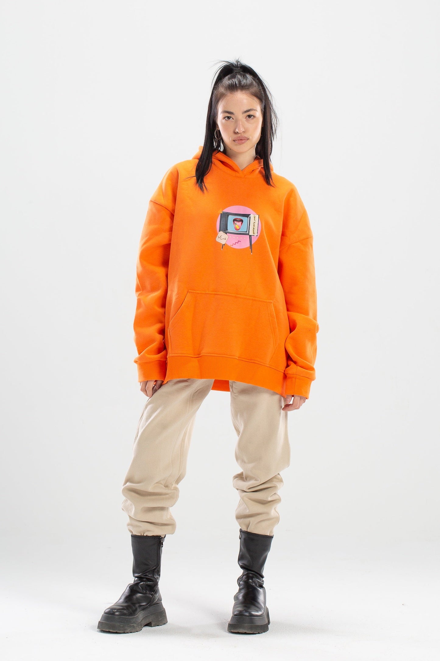 Shit talkers oversized electric orange hoodie