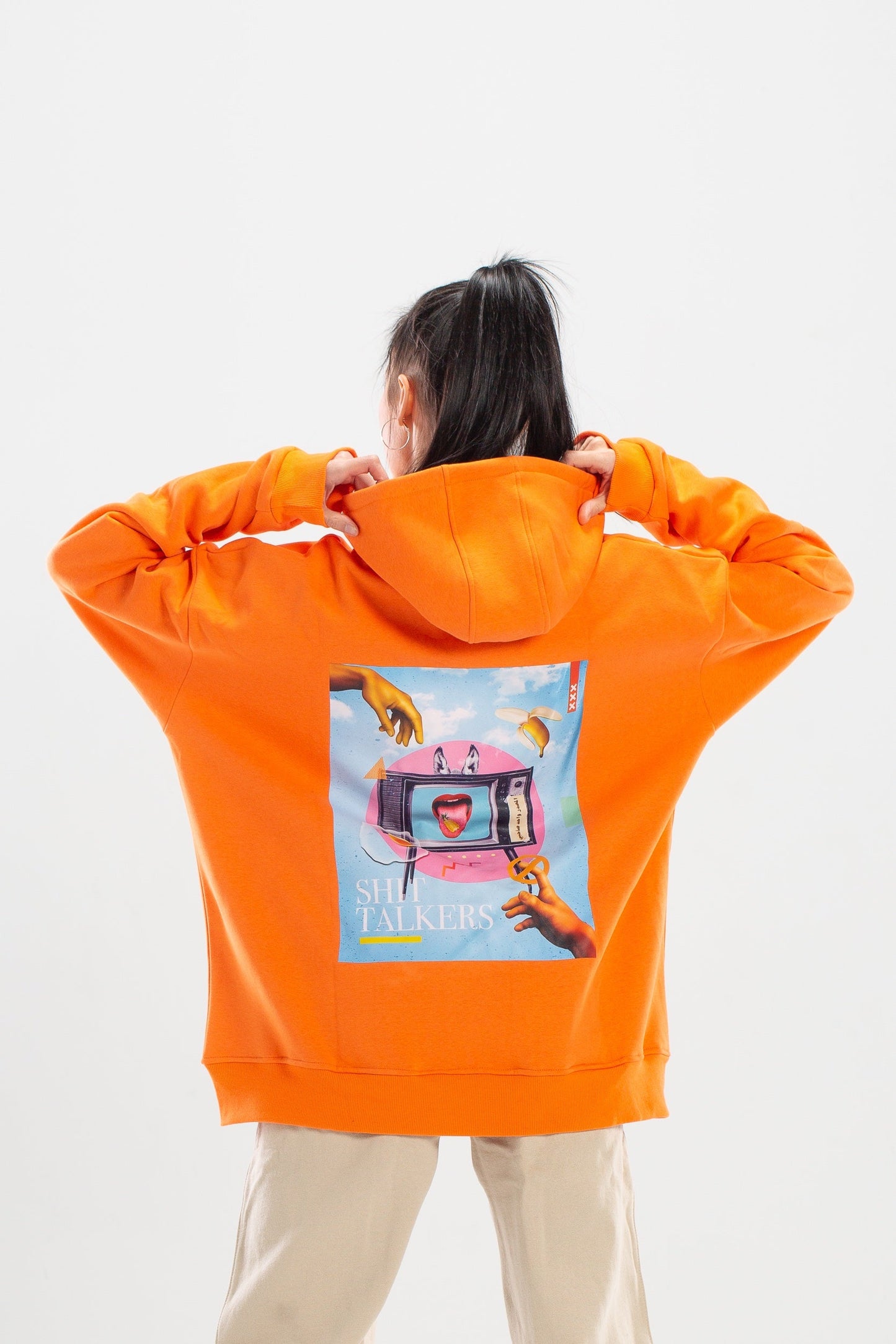 Shit talkers oversized electric orange hoodie