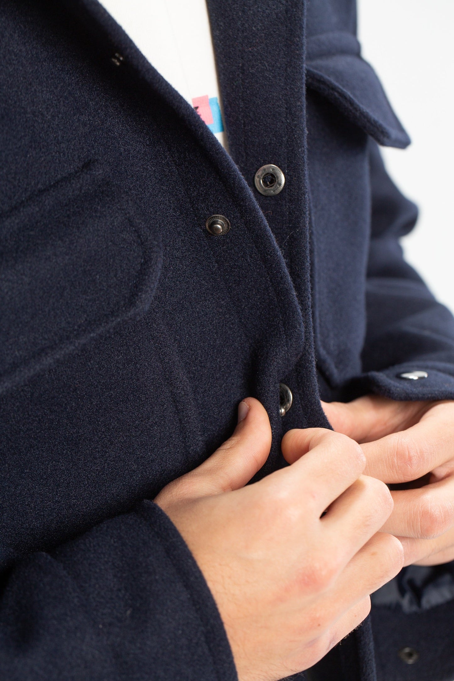 Dark blue oversized wool pocketed jackets